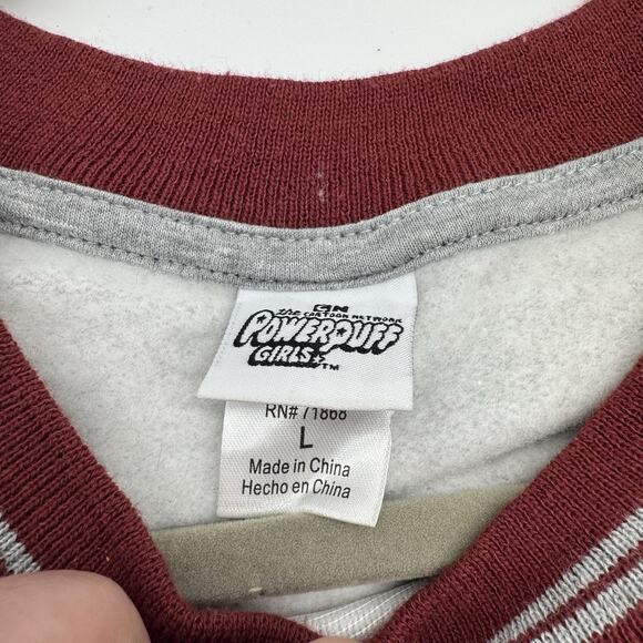 Powerpuff Girls Varsity Gray Sweatshirt Red Trim Cartoon Network Anime Graphic L - Picture 4 of 5